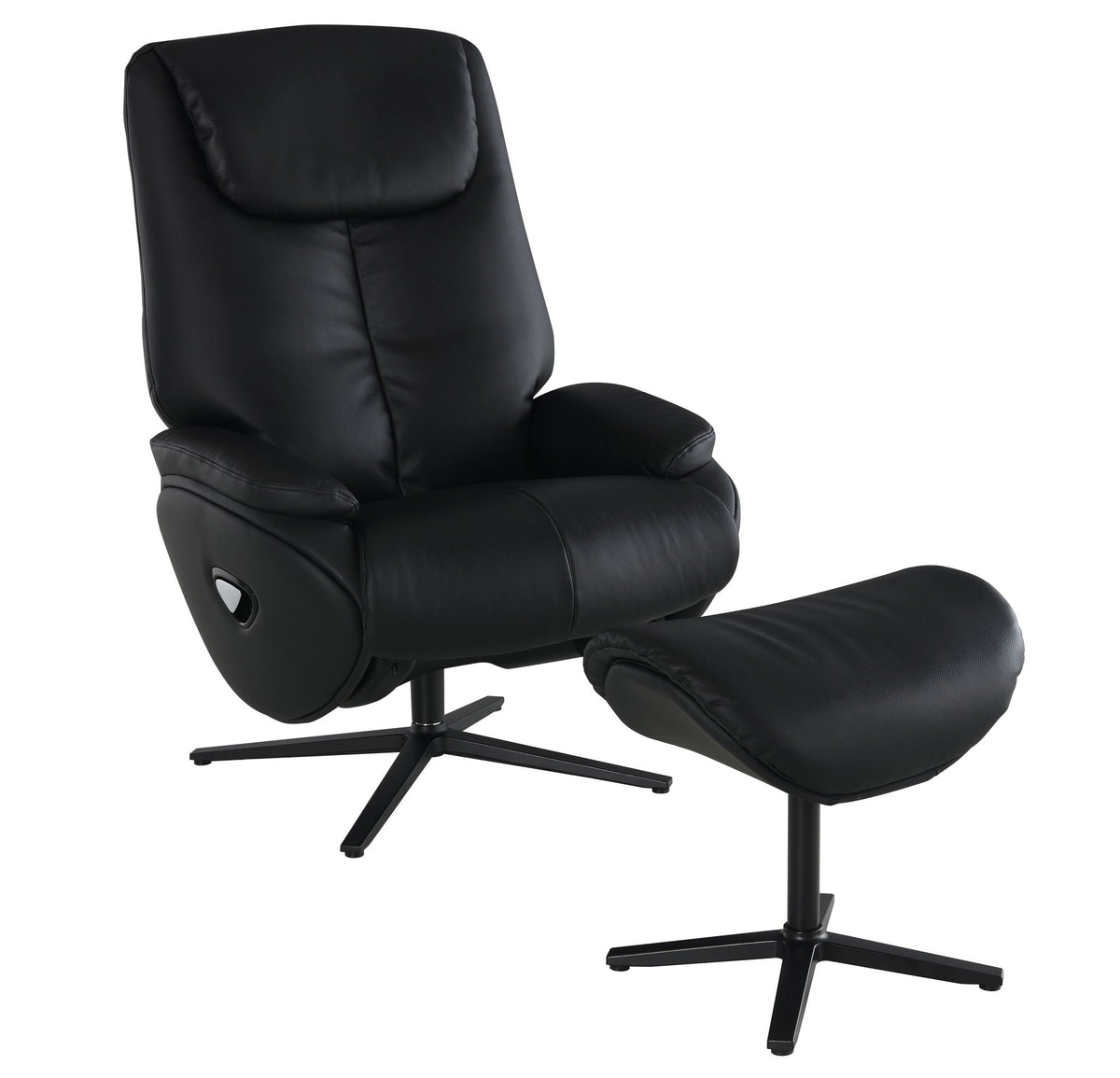 Top Grain Leather Accent Chair With Swivel & Ottoman - Black