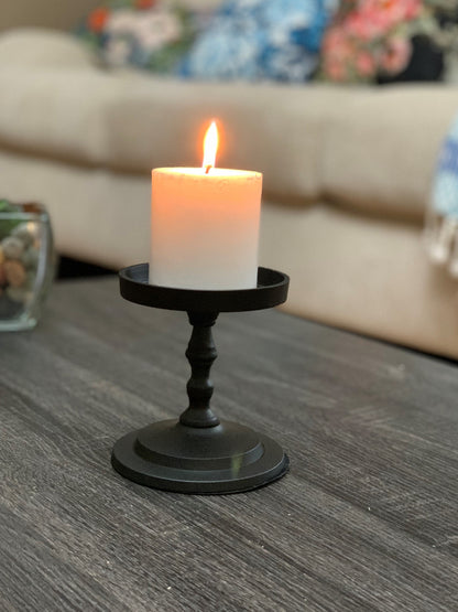 Vibhsa Pillar Candle Holder | Matte Black, 4.5"H, Fits 3.5" Candles