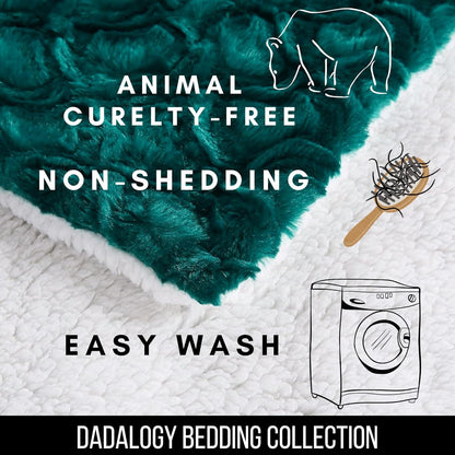 Emerald Green Blue Faux Fur Sherpa Throw Blanket
