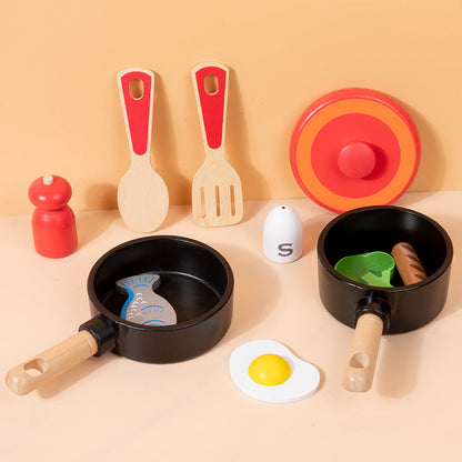 Children's wooden simulation home cooking pot set