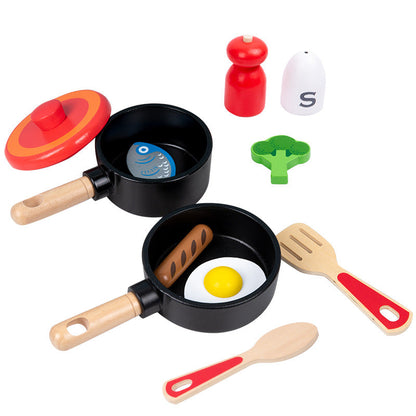 Children's wooden simulation home cooking pot set