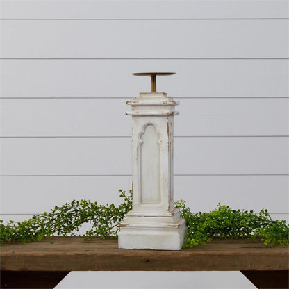 Distressed White Wooden Pillar Candle Holder | 2 Sizes