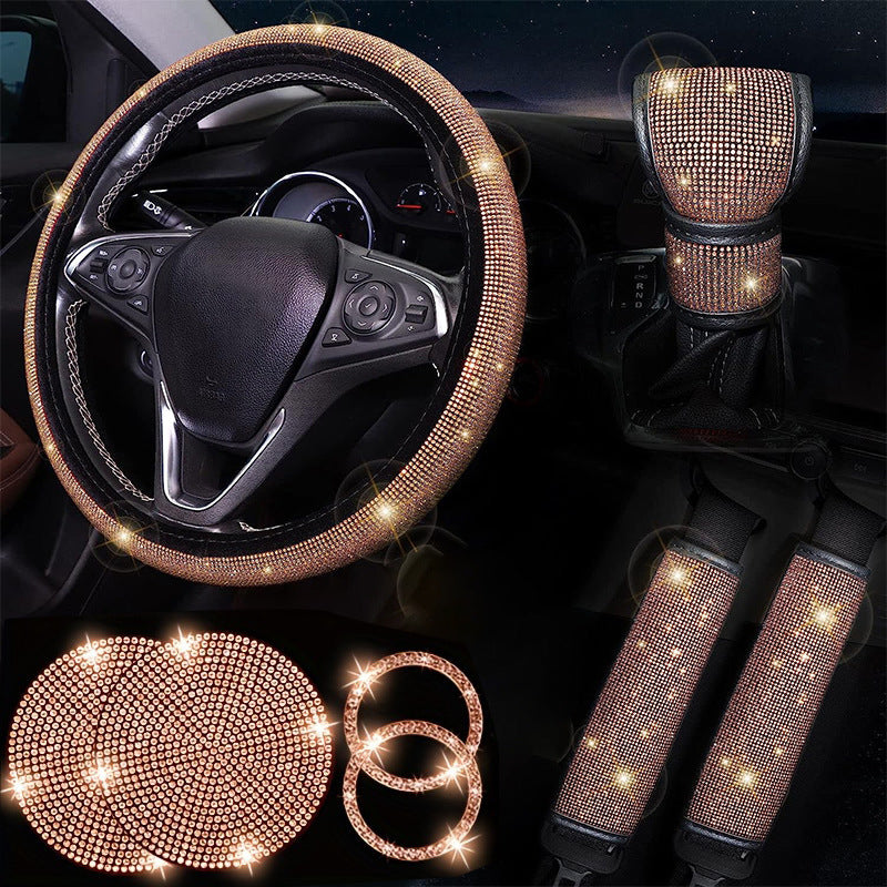 Diamond Set Leather Steering Wheel Cover
