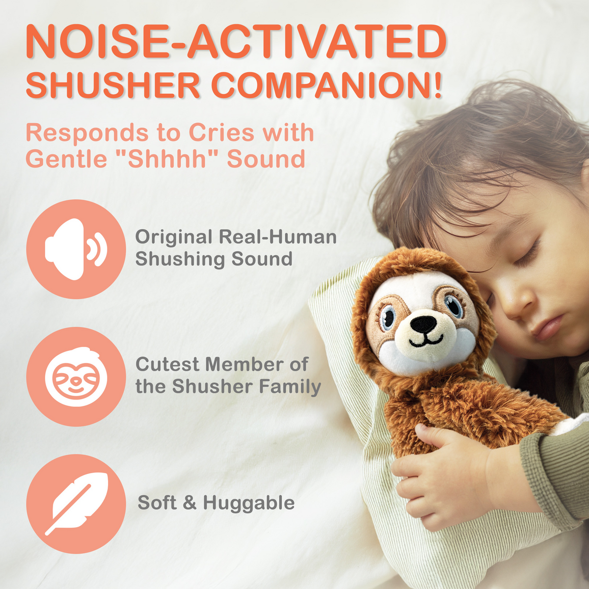 Plush Sound Machine with Real Shushing Sound & Smart Cry Detection