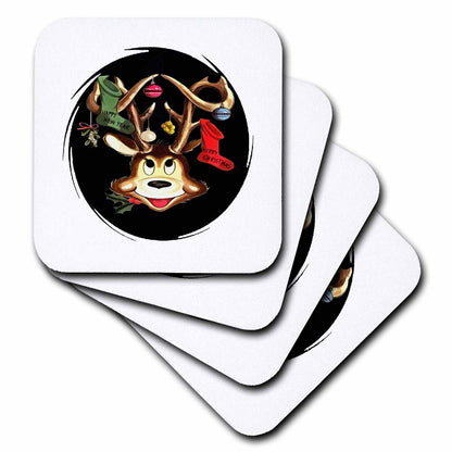 Smiling Reindeer Decorated with Christmas Stockings - Coasters