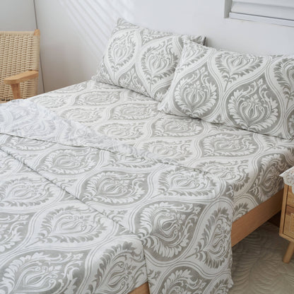 Dreamy Moon Sky Heather Gray White Bed Sheet Set