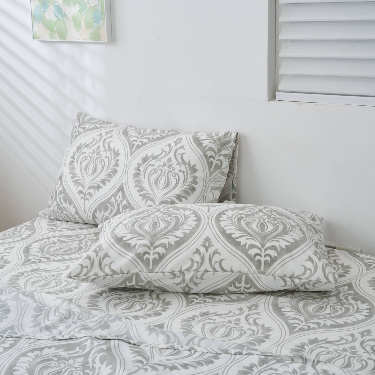 Dreamy Moon Sky Heather Gray White Bed Sheet Set