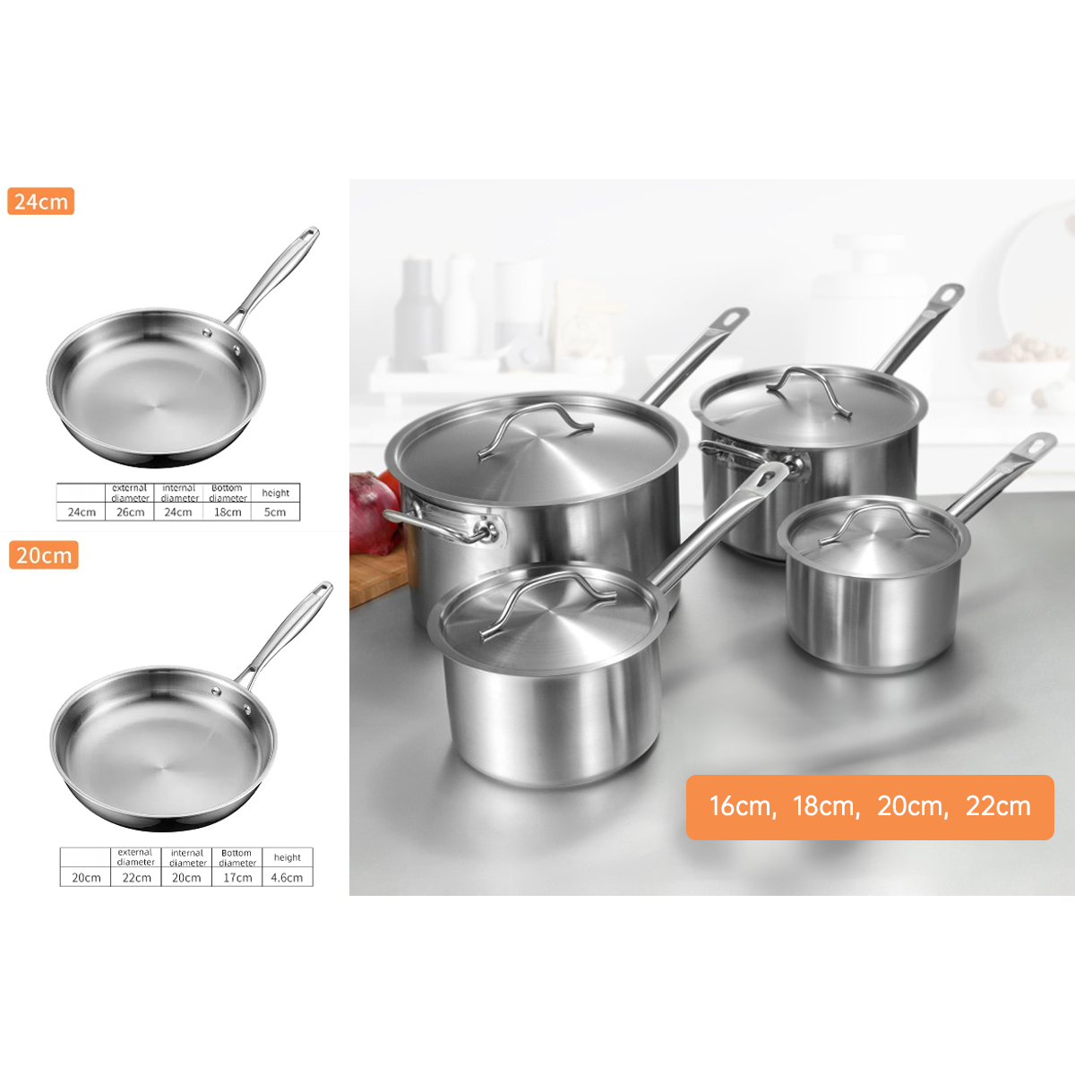 Stainless steel  household pots and pans