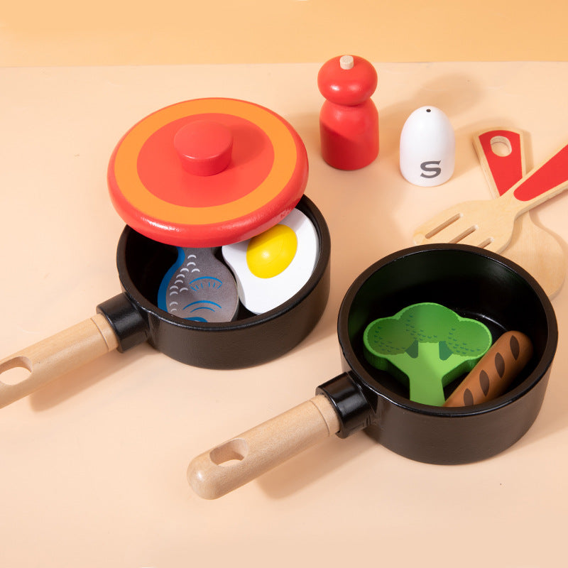 Children's wooden simulation home cooking pot set
