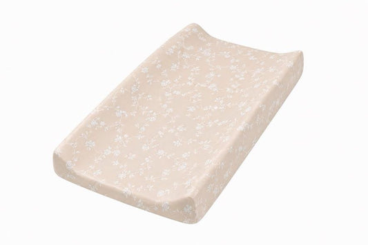 Beige White Floral Changing Pad Cover