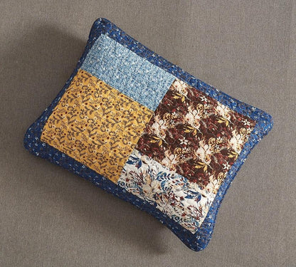 Prairie Sunset White Blue Yellow Brown Floral Cotton Patchwork Quilt Set