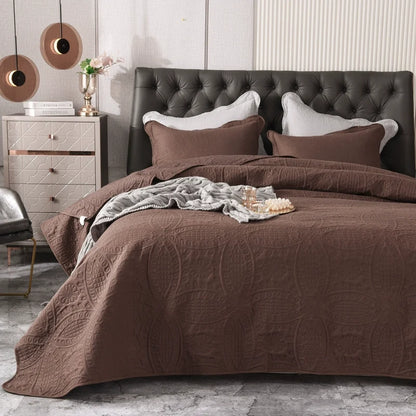 European-Style Quilted Bed Cover Three-Piece Tatami Double-Sided Minimalist Pure Color Bedspread Quiltedtextiles Bed Sheets Rural Large Kang Mat
