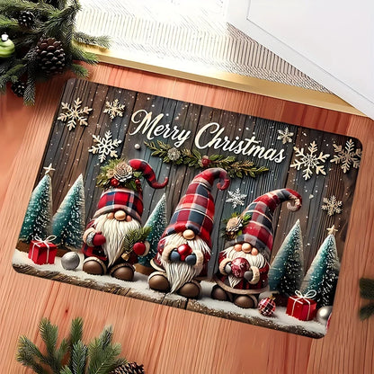 Three Santa Claus Doormat Entrance Welcome Mat
