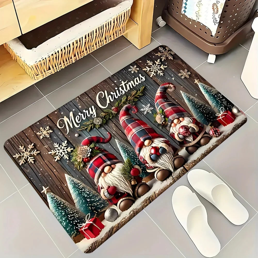 Three Santa Claus Doormat Entrance Welcome Mat