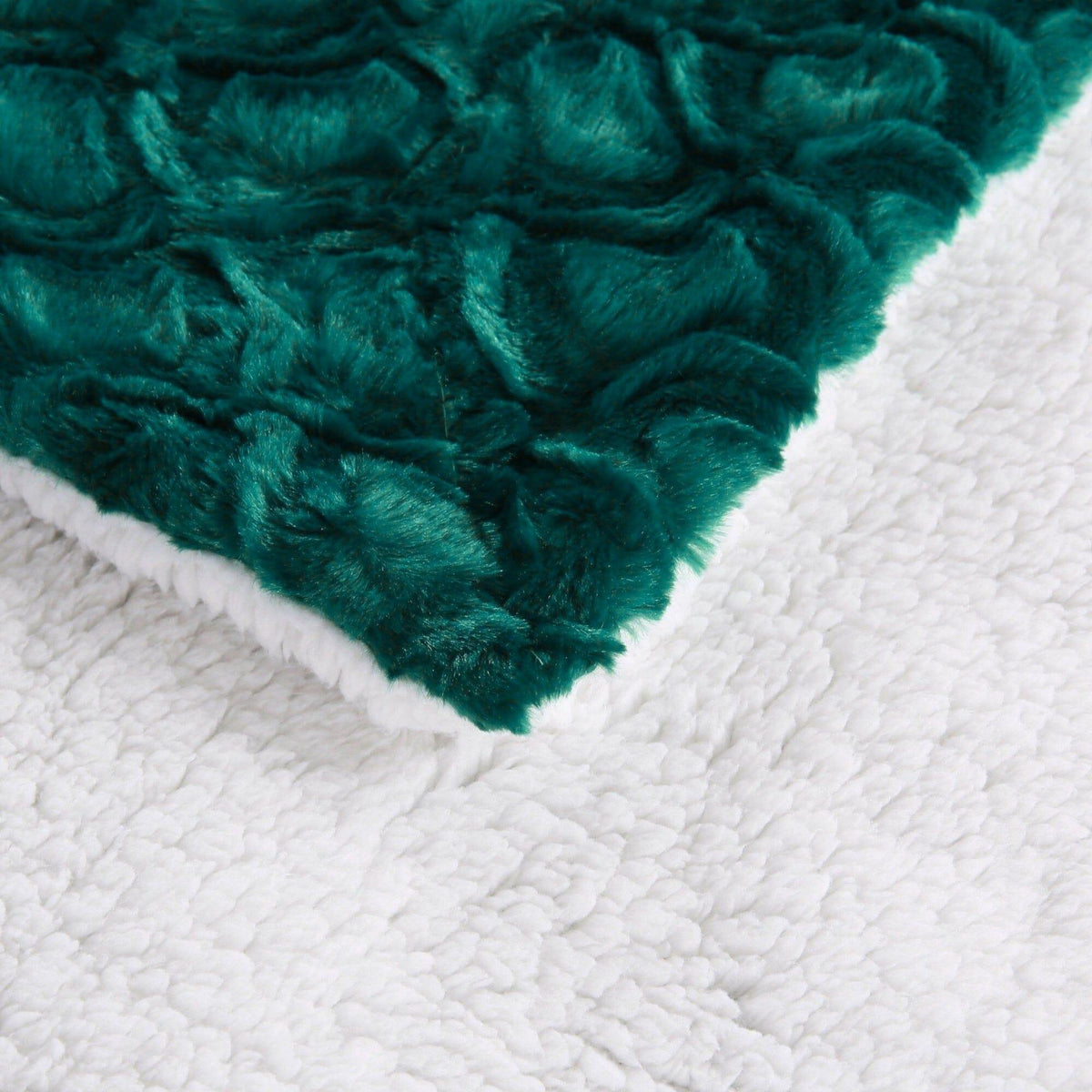 Emerald Green Blue Faux Fur Sherpa Throw Blanket