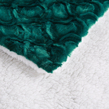 Emerald Green Blue Faux Fur Sherpa Throw Blanket