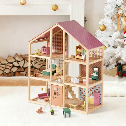 Tiny Land® Sweetwood Pegasus Dollhouse & Wooden Dollhouse Dolls