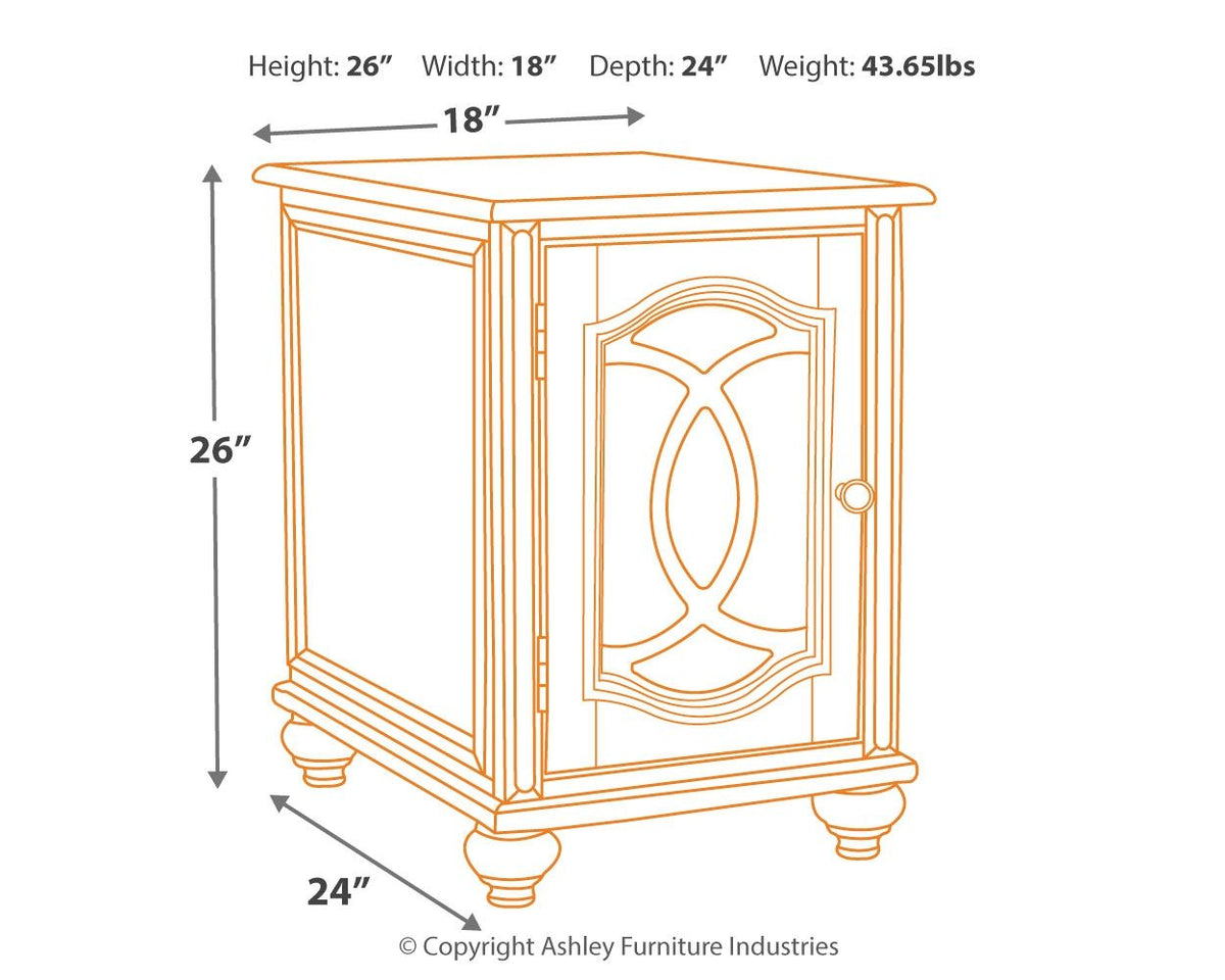 Chair Side End Table - Insert Mirror - White / Brown