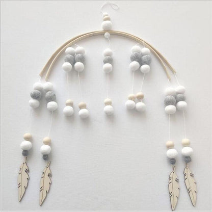 Wooden Beads Wind Chimes with Wool Balls Nursery Mobile