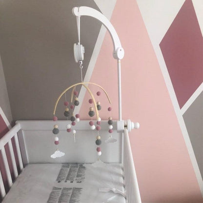 Wooden Beads Wind Chimes with Wool Balls Nursery Mobile