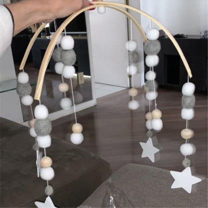 Wooden Beads Wind Chimes with Wool Balls Nursery Mobile