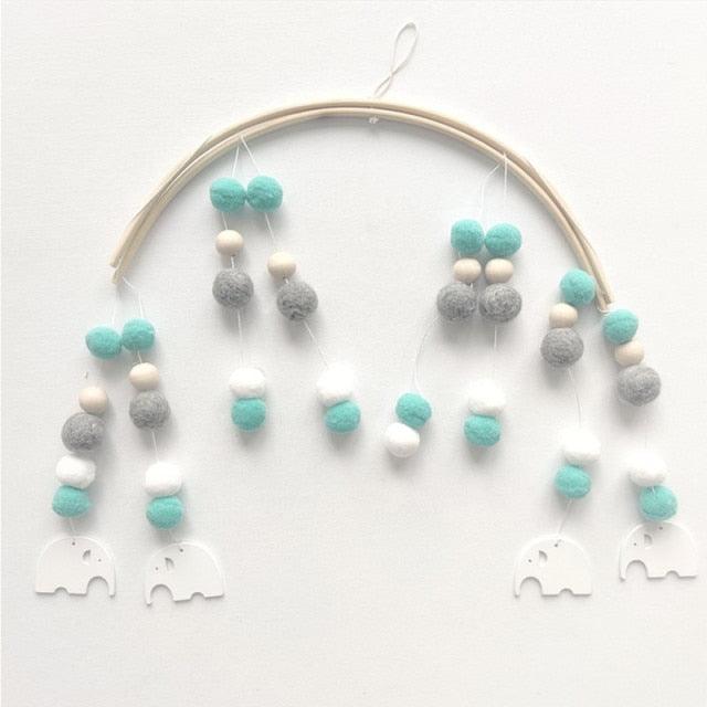 Wooden Beads Wind Chimes with Wool Balls Nursery Mobile