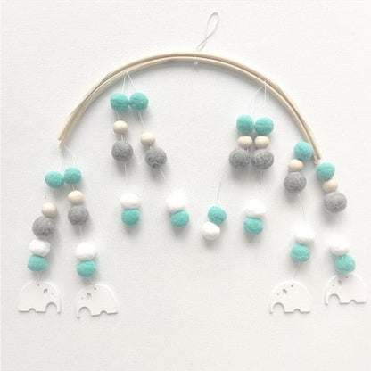 Wooden Beads Wind Chimes with Wool Balls Nursery Mobile