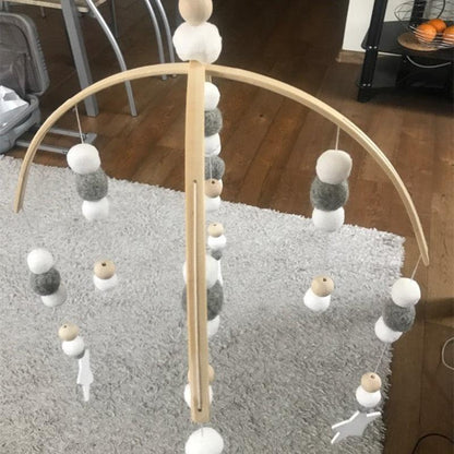 Wooden Beads Wind Chimes with Wool Balls Nursery Mobile