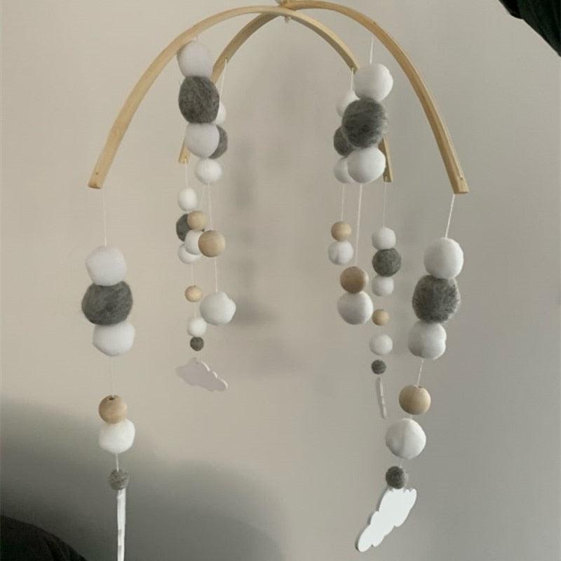 Wooden Beads Wind Chimes with Wool Balls Nursery Mobile