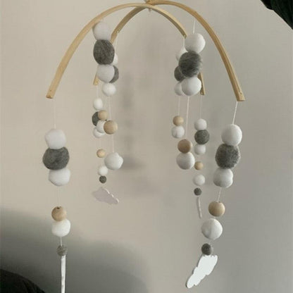 Wooden Beads Wind Chimes with Wool Balls Nursery Mobile
