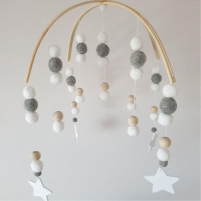 Wooden Beads Wind Chimes with Wool Balls Nursery Mobile