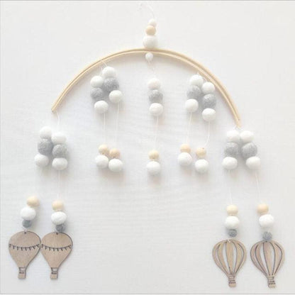 Wooden Beads Wind Chimes with Wool Balls Nursery Mobile