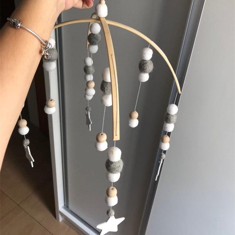 Wooden Beads Wind Chimes with Wool Balls Nursery Mobile