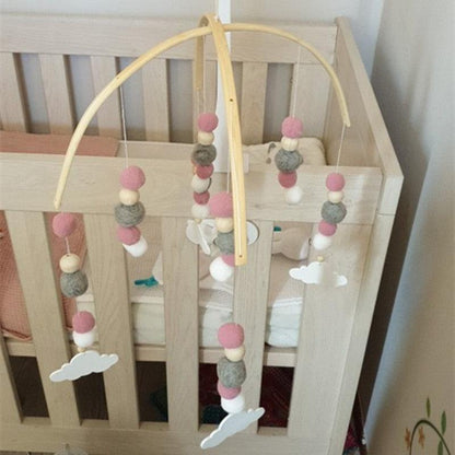Wooden Beads Wind Chimes with Wool Balls Nursery Mobile