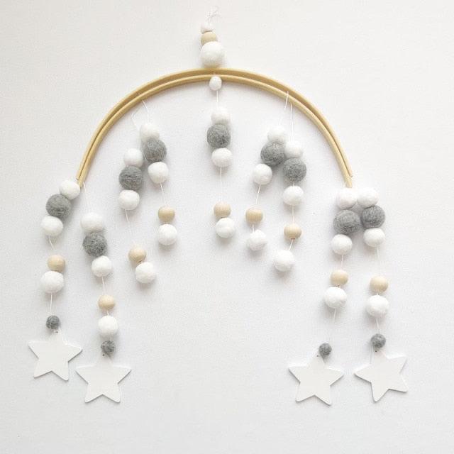 Wooden Beads Wind Chimes with Wool Balls Nursery Mobile
