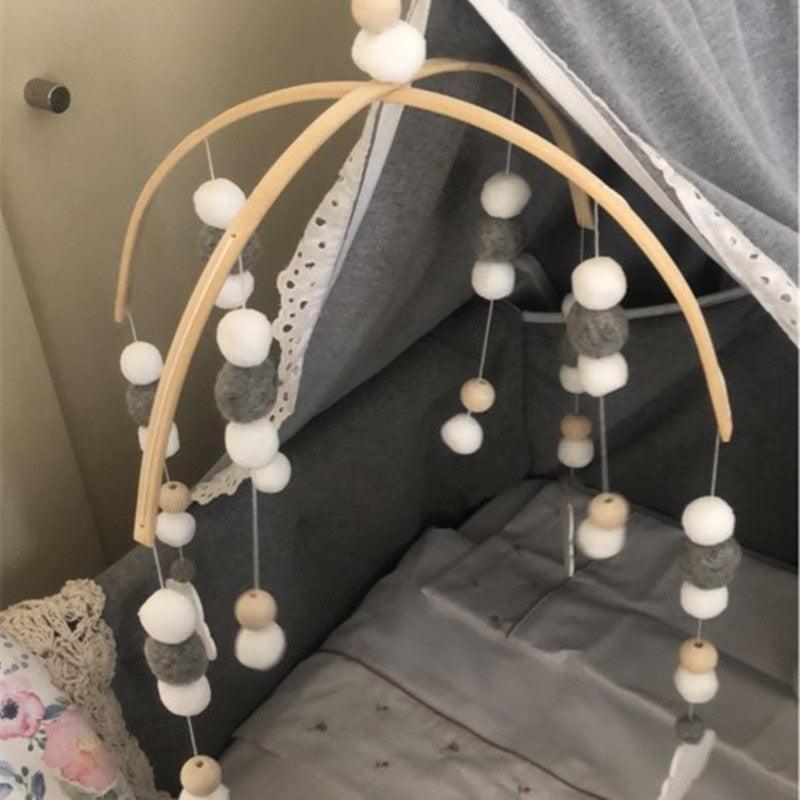 Wooden Beads Wind Chimes with Wool Balls Nursery Mobile