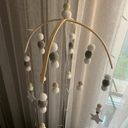 Wooden Beads Wind Chimes with Wool Balls Nursery Mobile