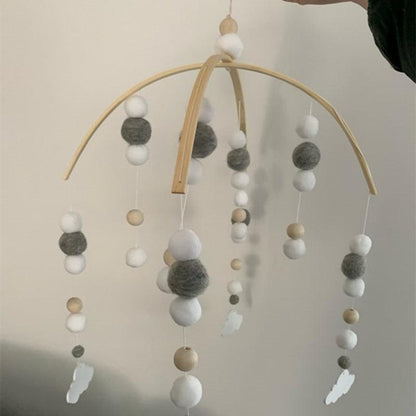 Wooden Beads Wind Chimes with Wool Balls Nursery Mobile
