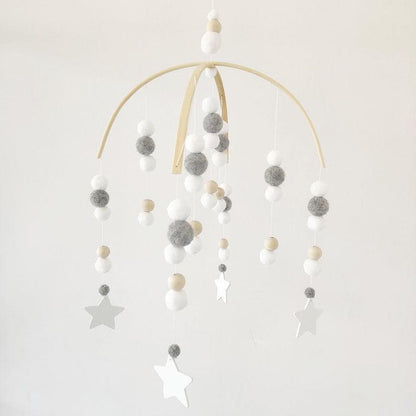 Wooden Beads Wind Chimes with Wool Balls Nursery Mobile