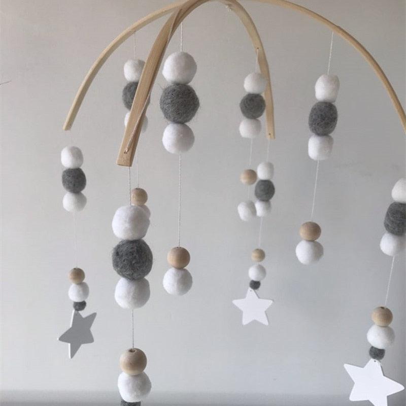 Wooden Beads Wind Chimes with Wool Balls Nursery Mobile