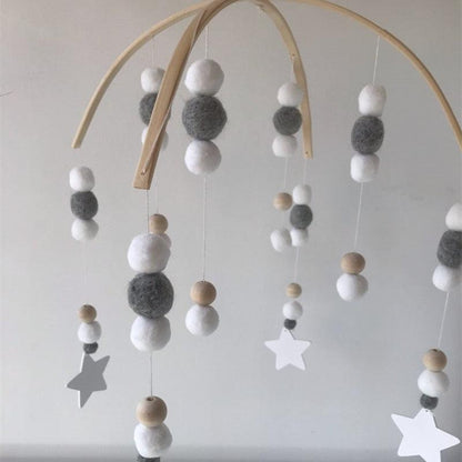Wooden Beads Wind Chimes with Wool Balls Nursery Mobile