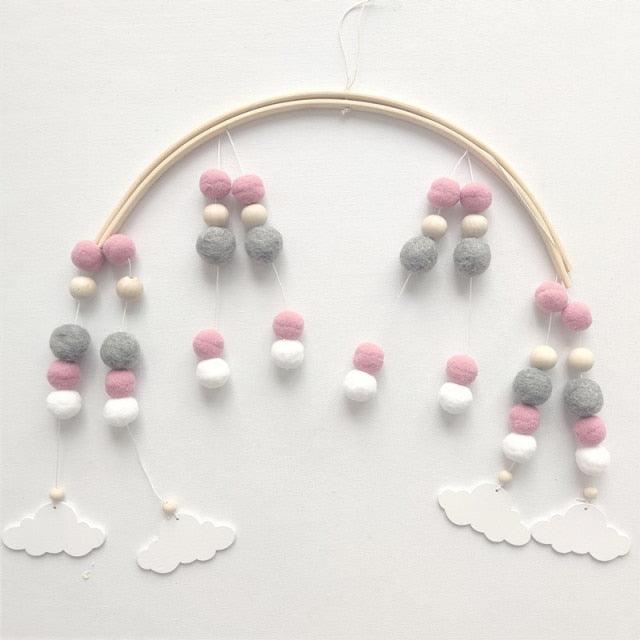 Wooden Beads Wind Chimes with Wool Balls Nursery Mobile