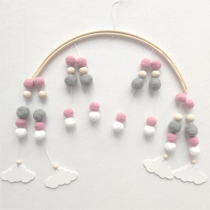 Wooden Beads Wind Chimes with Wool Balls Nursery Mobile