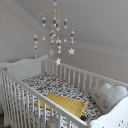 Wooden Beads Wind Chimes with Wool Balls Nursery Mobile