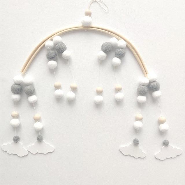Wooden Beads Wind Chimes with Wool Balls Nursery Mobile