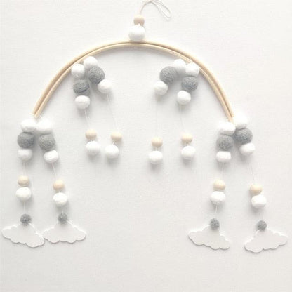 Wooden Beads Wind Chimes with Wool Balls Nursery Mobile