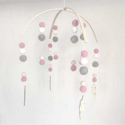 Wooden Beads Wind Chimes with Wool Balls Nursery Mobile