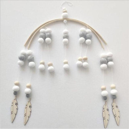 Wooden Beads Wind Chimes with Wool Balls Nursery Mobile