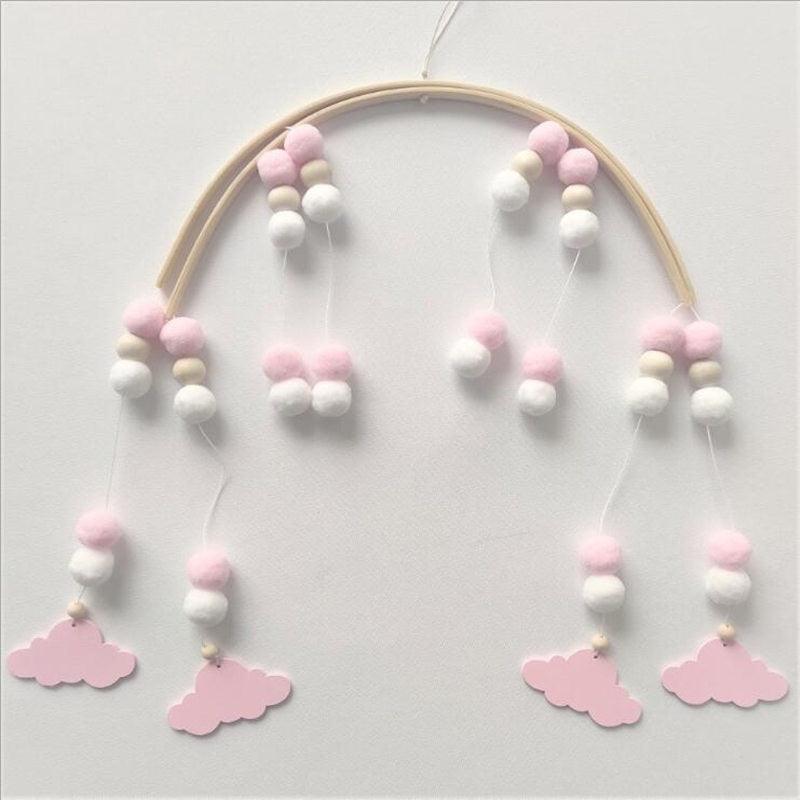 Wooden Beads Wind Chimes with Wool Balls Nursery Mobile