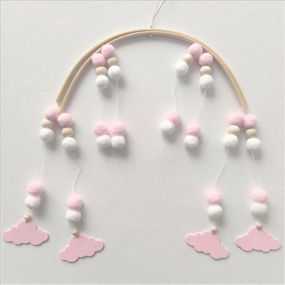 Wooden Beads Wind Chimes with Wool Balls Nursery Mobile